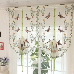 Mzpride Fancy Butterfly Curtain Romantic Butterfly Embroidered Sheer Curtains Vintage Floral Adjustable Balloon Living Room Curtain