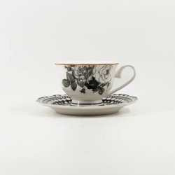 Jenna Clifford Black Rose Cup And Saucer- JC7236