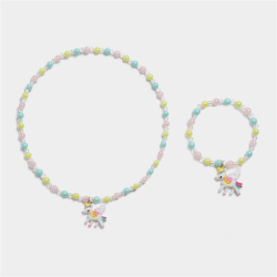 Girl&apos S Pastel Unicorn Beaded Necklace & Bracelet Set