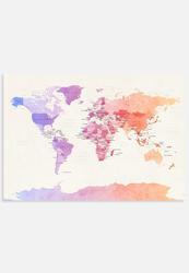 ArtPause Watercolour Political Map Of The World 1 - Canvas - A1
