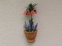 Miniature Dollhouse 1 12" Pot Plant -wall Attached Flat On One Side Hand Made - Table Not Included