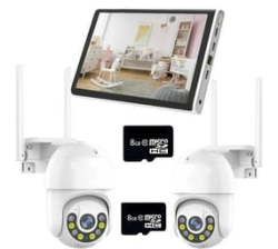Advanced Wireless Network Operated Dual Security Camera System & 10MONITOR & 2 8GB Sd Cards