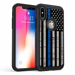 Iphone Xr Case Rossy Heavy Duty Hybrid Tpu Plastic Dual Layer Armor Defender Protection Case Cover For Apple Iphone Xr 6.1" 2018 Thin Blue Line Us Flag