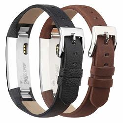 Igk Genuine Leather Replacement Compatible For Fitbit Alta Band And Fitbit Alta Hr Bands Leather Wristbands Straps For Women Men 2PACKS Black And Coffee Brown