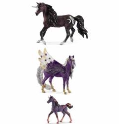 Bayala Set Of 3 Schleich Fantasy Pieces With Unicorns And Pegasuses Moon Star And Shooting Star Packaged In White Bag With Tissue Paper