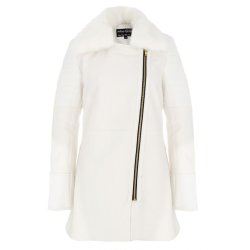 Quiz White Pu Wool Faux Fur Collar Jacket