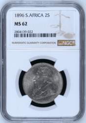 1896 Zar 2 Shilling - Ms62 - Ngc Graded 4th Finest