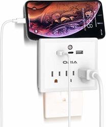 Multi Wall Outlet USB Wall Charger With Night Light Travel Power Strip With 3 Outlet Plugs & Dual USB Charging Port & Type-c Port