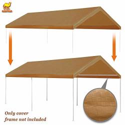 Strong Camel 10'X20' Carport Replacement Canopy Cover For Tent Top Garage Shelter Cover W Ball Bungees Only Cover Frame Is Not Included Tan