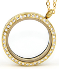 FL10 - Gold Plated High Quality Stainless Steel Round Floating Locket Necklace With Chain