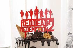 7" Red Dead Redemption 2 Birthday Acrylic Cake Topper Cake Decor Glitter Red