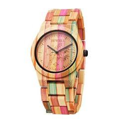 ZS Bewell Handmade Women's Wooden Watch Analog Quartz Lightweight Colorful Bamboo Wrist Watch W105DL
