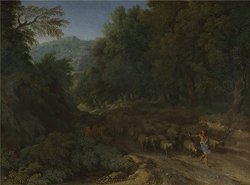 CaylayBrady Oil Painting 'gaspard Dughet Landscape With A Shepherd And His Flock ' Printing On Perfect Effect Canvas 18 X 24 Inch 46 X