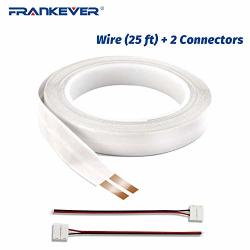 Frankever Super Flat Speaker Wires cables Self Adhesive Speaker Cables 2 Pure Copper Conductors Diy Audio Cable 23 Gauge Awg 0.63 Inch Wide X 25 Ft. Long With 2 Connectors