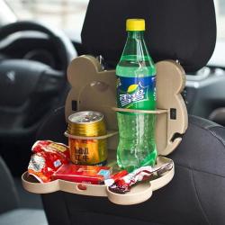 Cartoon Style Foldable Back Car Seat Drink Holder Back Seat Food Tray Storage Organizer Table Brown