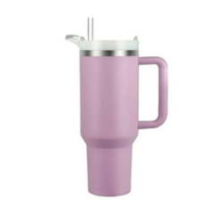 Double Wall Travel Mug Stainless Steel Vacuum Flask With Straw Hot cold 1.2L Tumbler With Handle Straw Lid- Light Purple