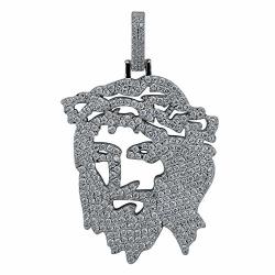 Topgrillz Men 14K Gold Plated Iced Out Cz Simulated Diamond Big Stones Crown Jesus Piece Pendant Necklace With Stainless Steel Chain Hip Hop Silver