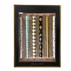 Charming Charlie Designer Ballpoint Pen Gift Set - Dry-proof Clip Cap Window Box Package - Pack Of 6 - Black