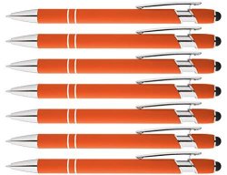 Rainbow Rubberized Soft Touch Ballpoint Pen With Stylus Tip Is A Stylish Premium Metal Pen Black Ink Medium Point. Box Of 7 Orange