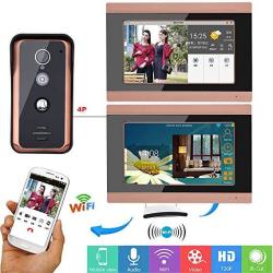 GAMWATER 7INCH 2 Monitors Wired Wifi Video Door Phone Doorbell Intercom Entry System With 1000TVL Wired Ir-cut Camera Night Vision Support Remote App