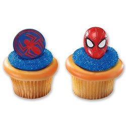 12 Marvel Spiderman Cupcake Cake Rings Toppers Party Favors
