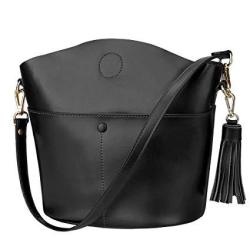 S-ZONE Women's Cowhide Genuine Leather Small Purse Handbag Crossbody Shoulder Bag Upgraded Version Black