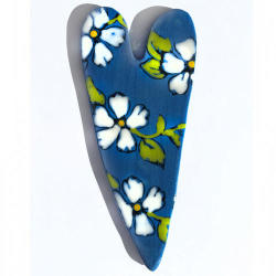 Large Heart Mosaic Insert - Blue With White Flowers