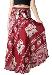 Bangkokpants Women's Long Bohemian Hippie Skirt Boho Dresses Gypsy Clothes Elephant One Size Red Plus Size