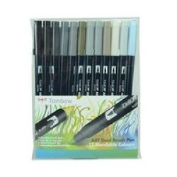 Dual Tip Blendable Brush Pens - Grey Colours Pack Of 12
