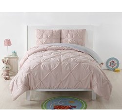 PH 3 Piece Blush silver Grey Full-queen Comforter Set Reversible Bedding Kids Bedroom Decor Solid Color Pattern Pinch Pleated Classical Style All-season Machine Wash Pink cloud Polyester