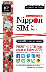 Nippon Sim For Japan 7 Days Unlimited 4G LTE Data For 10 Apps Google Map Facebook Instagram Twitter Messenger Whatsapp Skype Line Wechat Kakaotalk 1GB