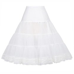 Grace Karin Ladies Flared Prom Party Lace Dress Skirts For Wedding M White