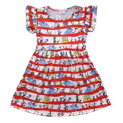 Baby Girl Spring Summer Cat In The Hat Red White Stripe Children Pearl Flutter Sleeve Boutique Dress 6T