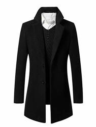 Mens Trench Coat Single Breasted 2 Buttons Long Jacket Overcoat 8811 Black S