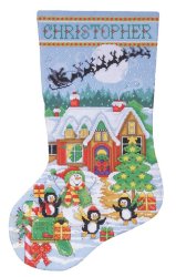 Tobin 14 Count Penguin Party Stocking Counted Cross Stitch Kit 17-inch Long
