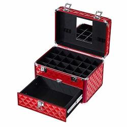 Wilbur Charley Makeup Train Case Nail Polish Storage And 1 Drawer Professional Organizer Makeup Case Box With Mirror Portable Cosmetic Holder Red