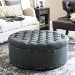 Introducing....kelvin Round Ottoman - 800X450 Brown Upholstery Linen