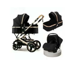 Baby Pram Stroller 3 In 1 Function Foldable With Car Seat - Black