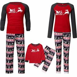Christmas Family Clothes Set - Family Pajamas Matching Elk Tops + Printed Pants Pjs Sleepwear Red Wine - Mom XL