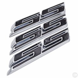 3 Pieces Small Slant Ss Grill Side Trunk Emblem Badge Decal With Sticker For Chevy Impala Cobalt Camaro 2010-2015 Black Letter With Chrome Trim