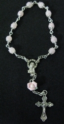 Pale Pink One Decade Rosary With Pink Porcelain Rose