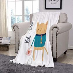 ?05184 Kids Velvet Plush Throw Blanket Super Soft And Cozy Fleece Blanket Cat Saying Life Is Text With A Funny Pastel Brown Dark Seafoam