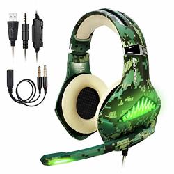 Bluefire Upgraded Professional PS4 Gaming Headset 3.5MM Wired Bass Stereo Noise Isolation Gaming Headphone With MIC And LED Lights For Playstation 4 Xbox One Laptop Camo