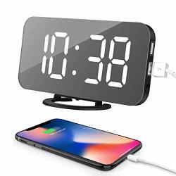 Ousomepro Digital Alarm Clock With Large 6.5" LED Display Mirror Surface Easy Snooze Function Diming Mode Dual USB Charging Ports For Bedroom Living Room Office Kitchen