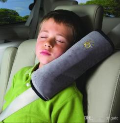 Seatbelt Snoozer. Baby & Child Travel Pillow Charcoal Pink Blue