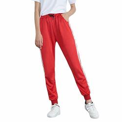 Ladies Trousers Hot Deatu Womens Mid-waist Casual Striped Multi-choice Jogger Sports Pants Harem Pants Trousers RED8 XXL