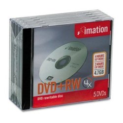 Dvd+rw Discs 4.7GB 4X W jewel Cases Silver 5 PACK
