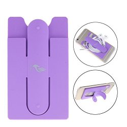 2-IN-1 Silicone Adhesive Pu Stick-on Wallet Credit Card Id Holder For All Smart Phone Iphone Purple