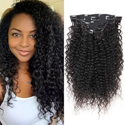 Jerry Curly Clip In Hair Extensions Human Hair Double Weft Top Grade 7A Brazilian Unprocessed Virgin Hair Clip Ins 7PIECES SET 70G 12" Natural Black