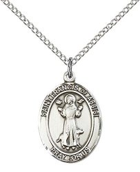 Sterling Silver St Francis Of Assisi Pendant With 18 Stainless Steel Lite Curb Chain Patron Saint